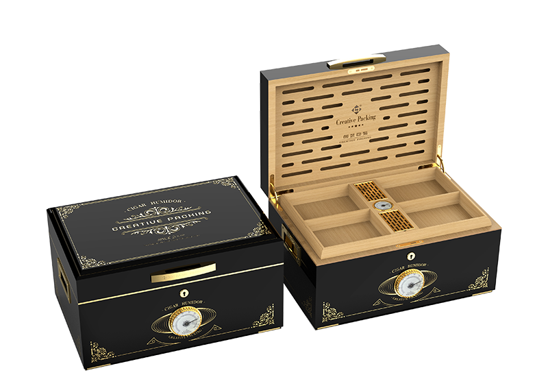 Black Business Engraved Cigar Box