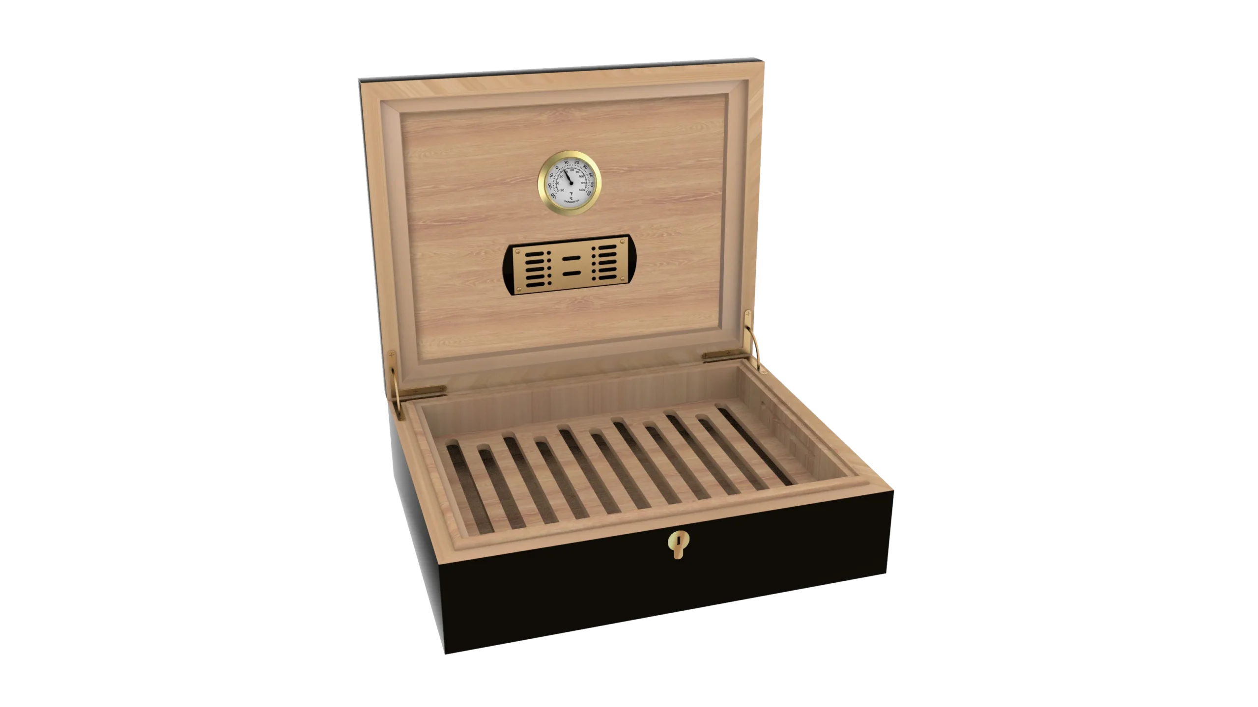 A display of the interior of a premium cigar humidor